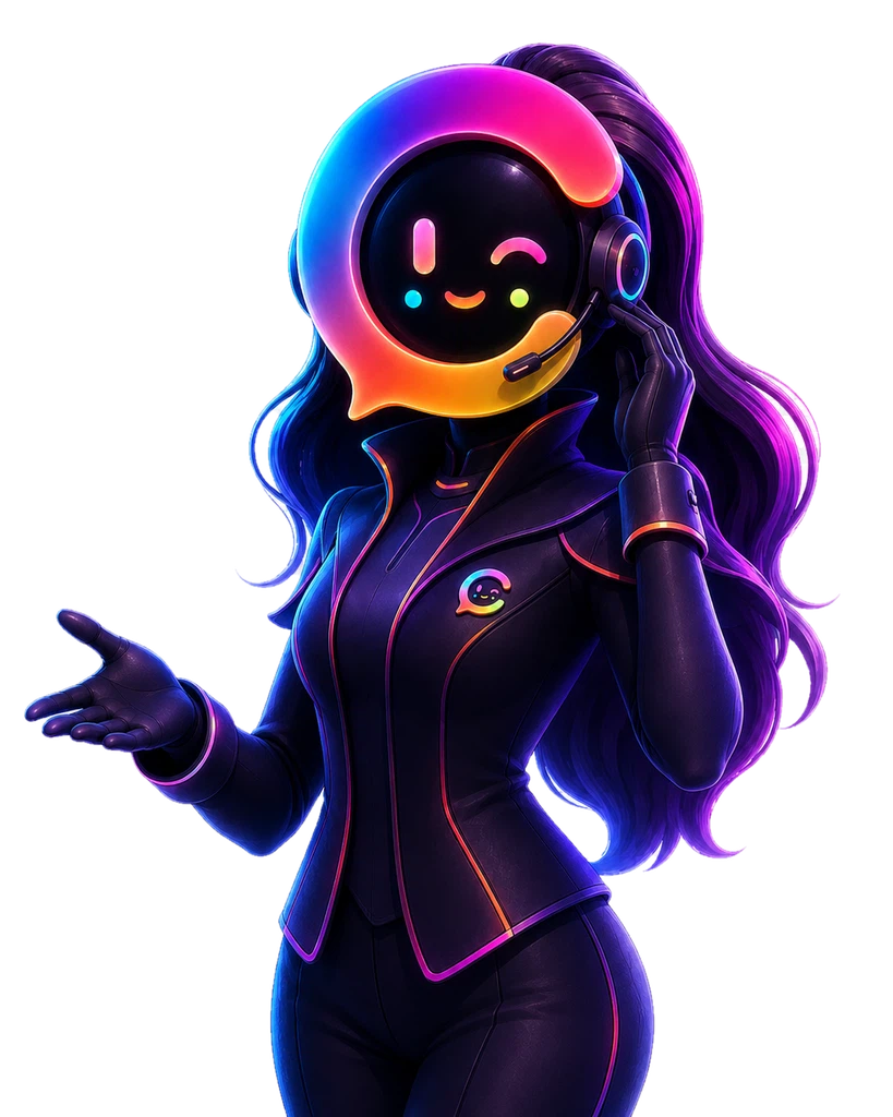 Lucy, the Spanish-speaking AI voice receptionist for TheChattyAI, shown as a friendly concierge agent with a headset.